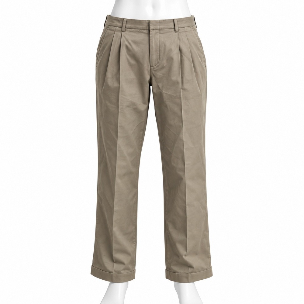 Savane Dress Pants Mens 38/34 Olive Green Double Pleated Cuffed Micro-Denier